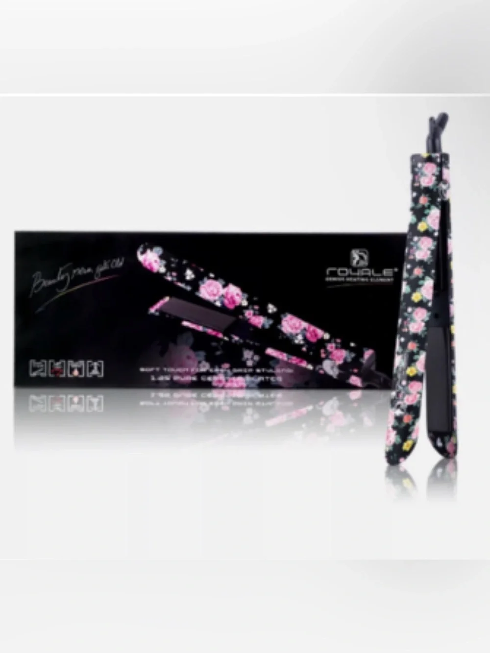 Floral Pink & Black Ceramic Hair Straightener by Royale *NIB